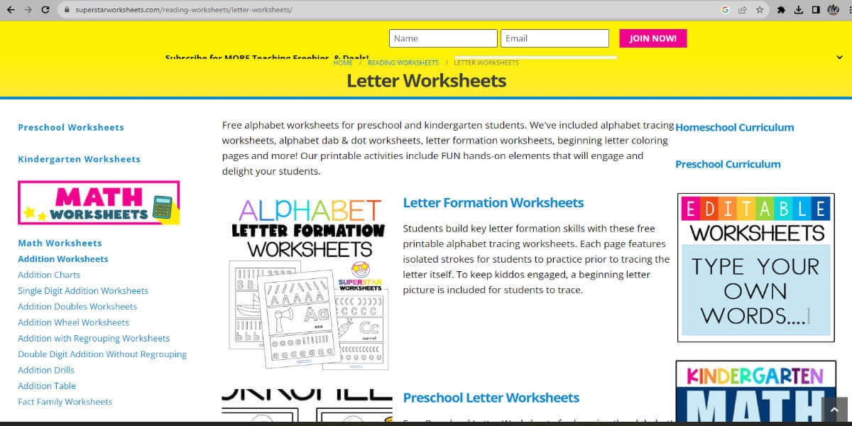 letter worksheets
